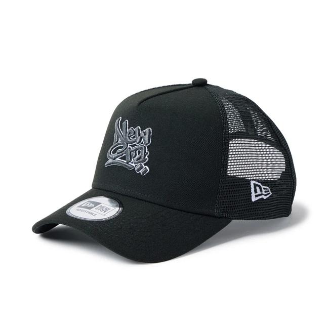 黒 メッシュ トラッカーキャップ NEW ERA 9FORTY A-Frame トラッカー Wall Art キャップ Black 14744866